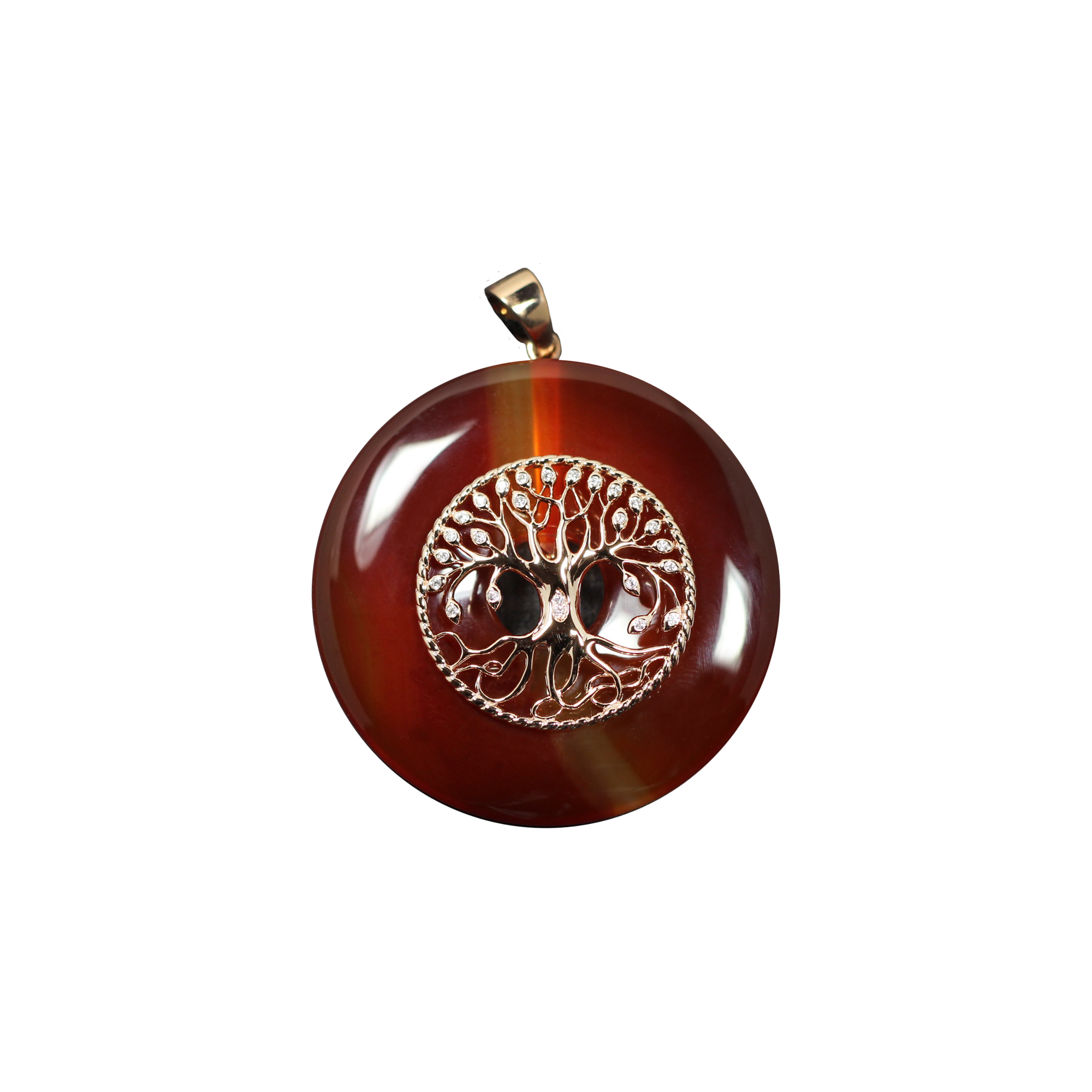 18 kt white gold with champagne diamonds Tree Of Life with Red Fire Agath toroid Crystal also available in 18kt rose gold